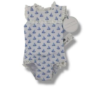 Edgehill Collection Broke Brooke Sailboat Ruffle Bow Swim Suit Baby Girl Sz 3 Mo